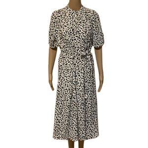White Leopard Ann Taylor Rouched Midi Dress Womens Size 12